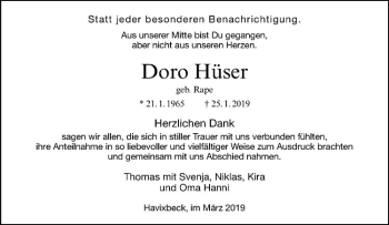 Anzeige von Doro Hüser von Westfälische Nachrichten