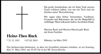 Anzeige von Heinz-Theo Ruck von Westfälische Nachrichten