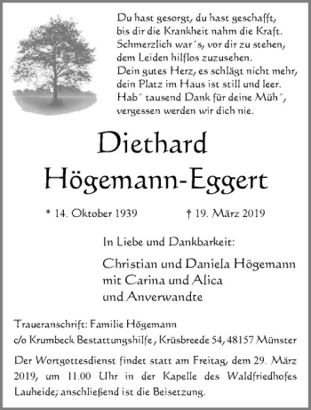 Anzeige von Diethard Högemann-Eggert von Westfälische Nachrichten
