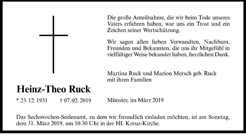  Traueranzeige für Heinz-Theo Ruck vom 09.03.2019 aus Westfälische Nachrichten
