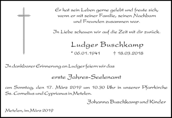 Anzeige von Ludger Buschkamp von Westfälische Nachrichten