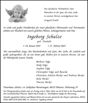 Anzeige von Ingeborg Schulze von Westfälische Nachrichten
