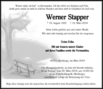 Anzeige von Werner Stapper von Westfälische Nachrichten