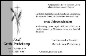 Anzeige von Josef Große Perdekamp von Westfälische Nachrichten