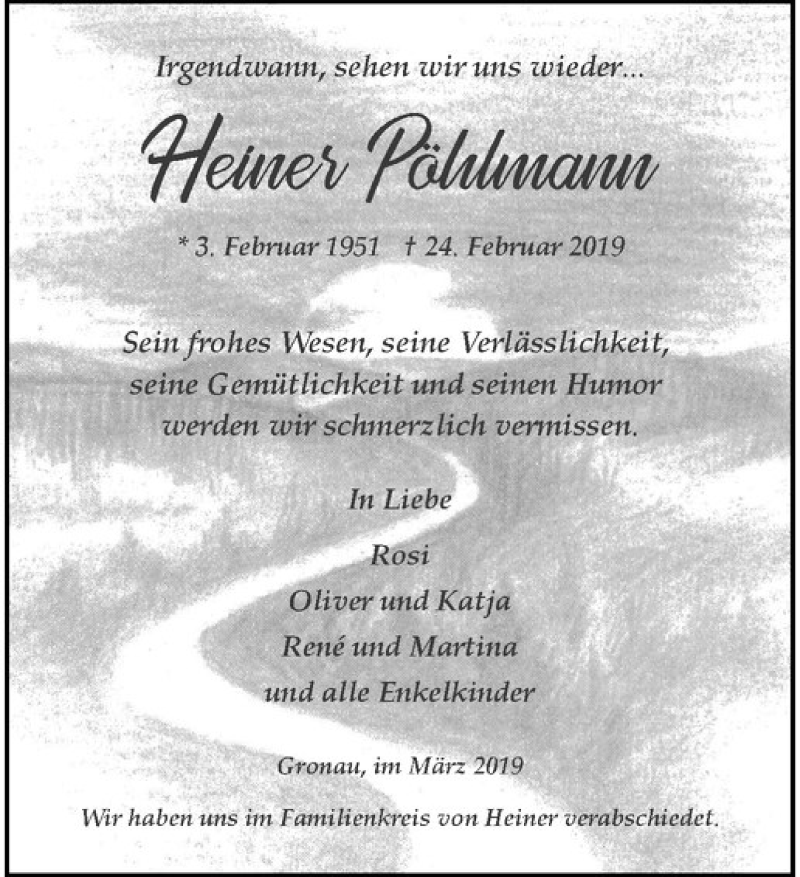  Traueranzeige für Heiner Pöhlmann vom 02.03.2019 aus Westfälische Nachrichten