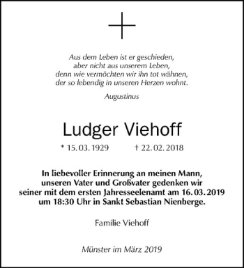 Anzeige von Ludger Viehoff von Westfälische Nachrichten