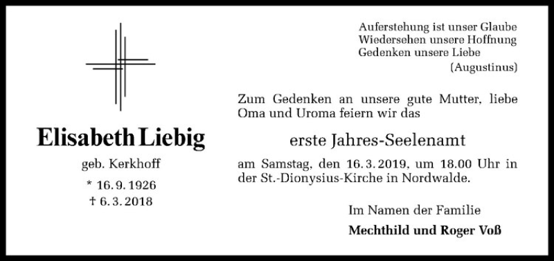  Traueranzeige für Elisabeth Liebig vom 09.03.2019 aus Westfälische Nachrichten
