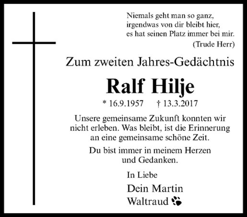  Traueranzeige für Ralf Hilje vom 13.03.2019 aus Westfälische Nachrichten