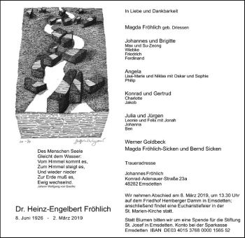Anzeige von Heinz-Engelbert Fröhlich von Westfälische Nachrichten
