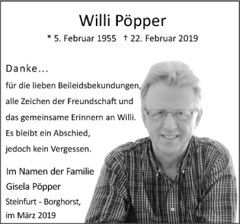 Anzeige von Willi Pöpper von Westfälische Nachrichten