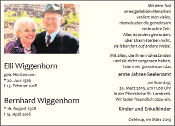 Anzeige von Bernhard Wiggenhorn von Westfälische Nachrichten