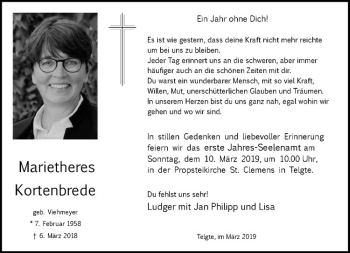 Anzeige von Marietheres Kortenbrede von Westfälische Nachrichten