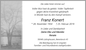 Anzeige von Franz Konert von Westfälische Nachrichten