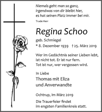 Anzeige von Regina Schoo von Westfälische Nachrichten