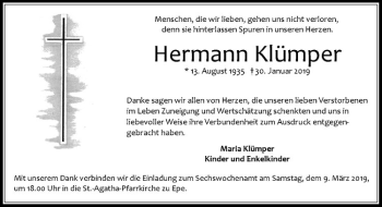 Anzeige von Hermann Klümper von Westfälische Nachrichten