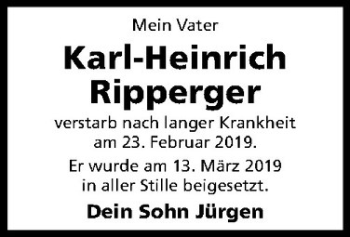 Anzeige von Karl-Heinrich Ripperger von Westfälische Nachrichten