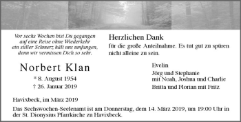 Anzeige von Norbert Klan von Westfälische Nachrichten