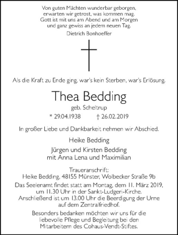 Anzeige von Thea Bedding von Westfälische Nachrichten