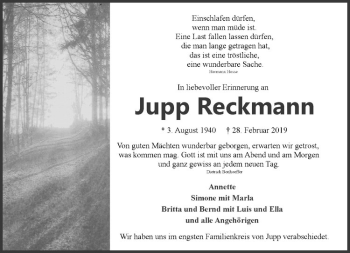 Anzeige von Jupp Reckmann von Westfälische Nachrichten