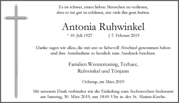 Anzeige von Antonia Ruhwinkel von Westfälische Nachrichten