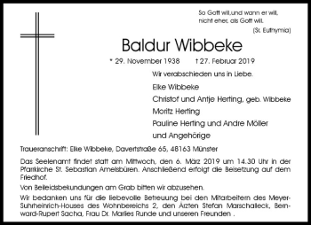 Anzeige von Baldur Wibbeke von Westfälische Nachrichten