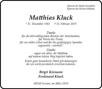 Anzeige von Matthias Kluck von Westfälische Nachrichten