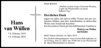 Anzeige von Hans van Wüllen von Westfälische Nachrichten