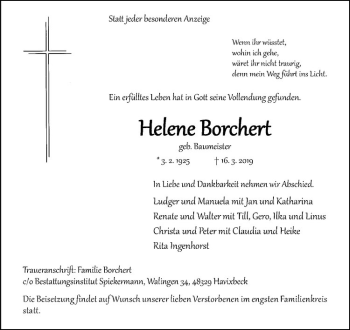 Anzeige von Helene Borchert von Westfälische Nachrichten