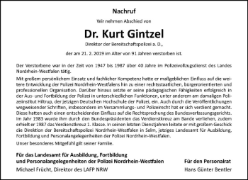Anzeige von Kurt Gintzel von Westfälische Nachrichten