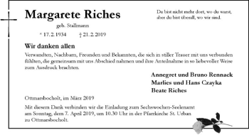 Anzeige von Margarete Riches von Westfälische Nachrichten