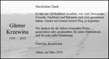 Anzeige von Günter Krzewina von Westfälische Nachrichten