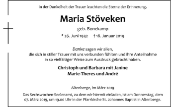 Anzeige von Maria Stöveken von Westfälische Nachrichten