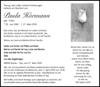 Anzeige von Paula Hörmann von Westfälische Nachrichten