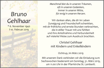 Anzeige von Bruno Gehlhaar von Westfälische Nachrichten
