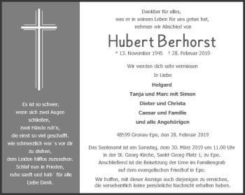 Anzeige von Hubert Berhorst von Westfälische Nachrichten