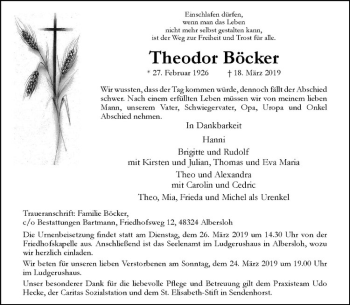 Anzeige von Theodor Böcker von Westfälische Nachrichten