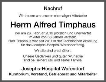 Anzeige von Alfred Timphaus von Westfälische Nachrichten