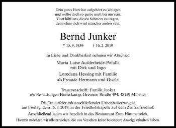 Anzeige von Bernd Junker von Westfälische Nachrichten