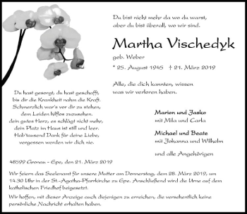 Anzeige von Martha Vischedyk von Westfälische Nachrichten