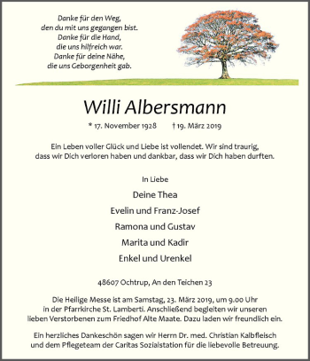 Anzeige von Willi Albersmann von Westfälische Nachrichten