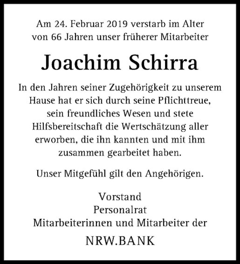  Traueranzeige für Joachim Schirra vom 15.03.2019 aus Westfälische Nachrichten