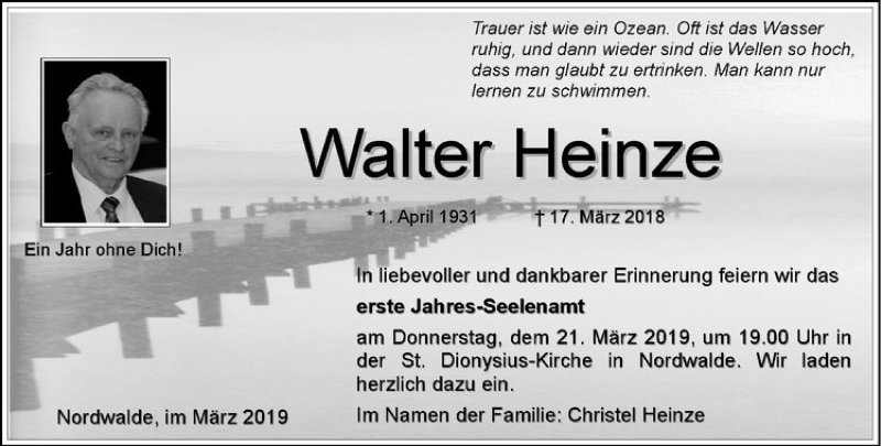  Traueranzeige für Walter Heinze vom 16.03.2019 aus Westfälische Nachrichten