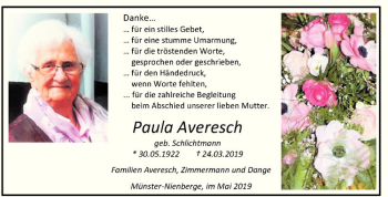 Anzeige von Paula Averesch von Westfälische Nachrichten