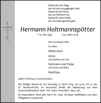 Anzeige von Hermann Holtmannspötter von Westfälische Nachrichten