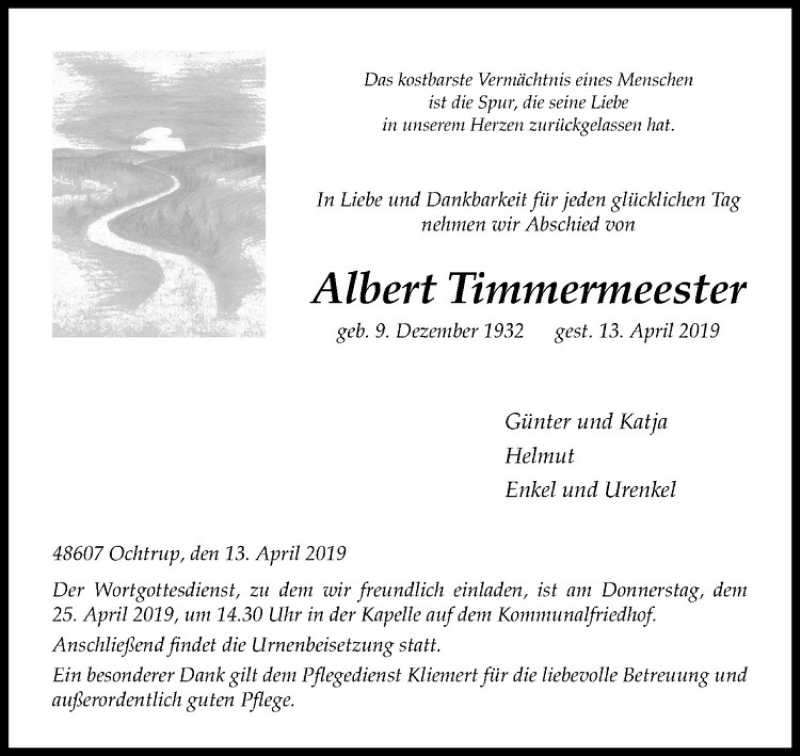  Traueranzeige für Albert Timmermeester vom 23.04.2019 aus Westfälische Nachrichten
