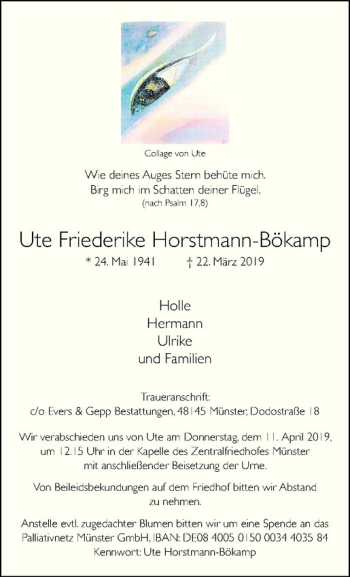 Anzeige von Ute Friederike Horstmann-Bökamp von Westfälische Nachrichten