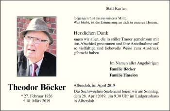 Anzeige von Theodor Böcker von Westfälische Nachrichten
