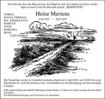 Anzeige von Heine Mertens von Westfälische Nachrichten