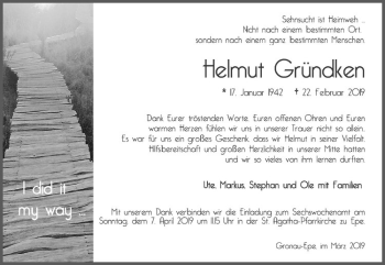 Anzeige von Helmut Gründken von Westfälische Nachrichten