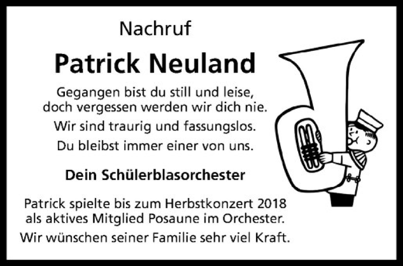  Traueranzeige für Patrick Neuland vom 24.04.2019 aus Westfälische Nachrichten